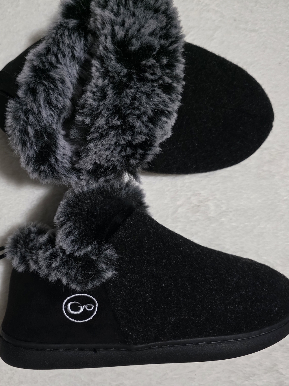 Women's Black Faux Fur Trim Slip-On Slipper Boots